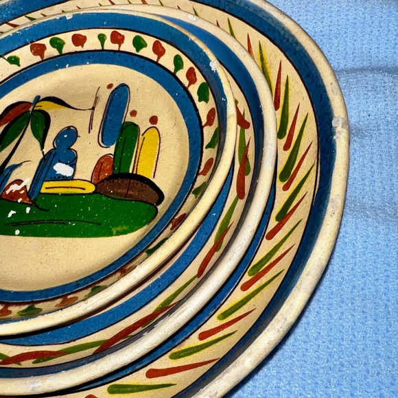 (3) Tlaquepaque Mexican Pottery Nesting Bowls Handmade Folk Art Dishes Stackable - Picture 6 of 15